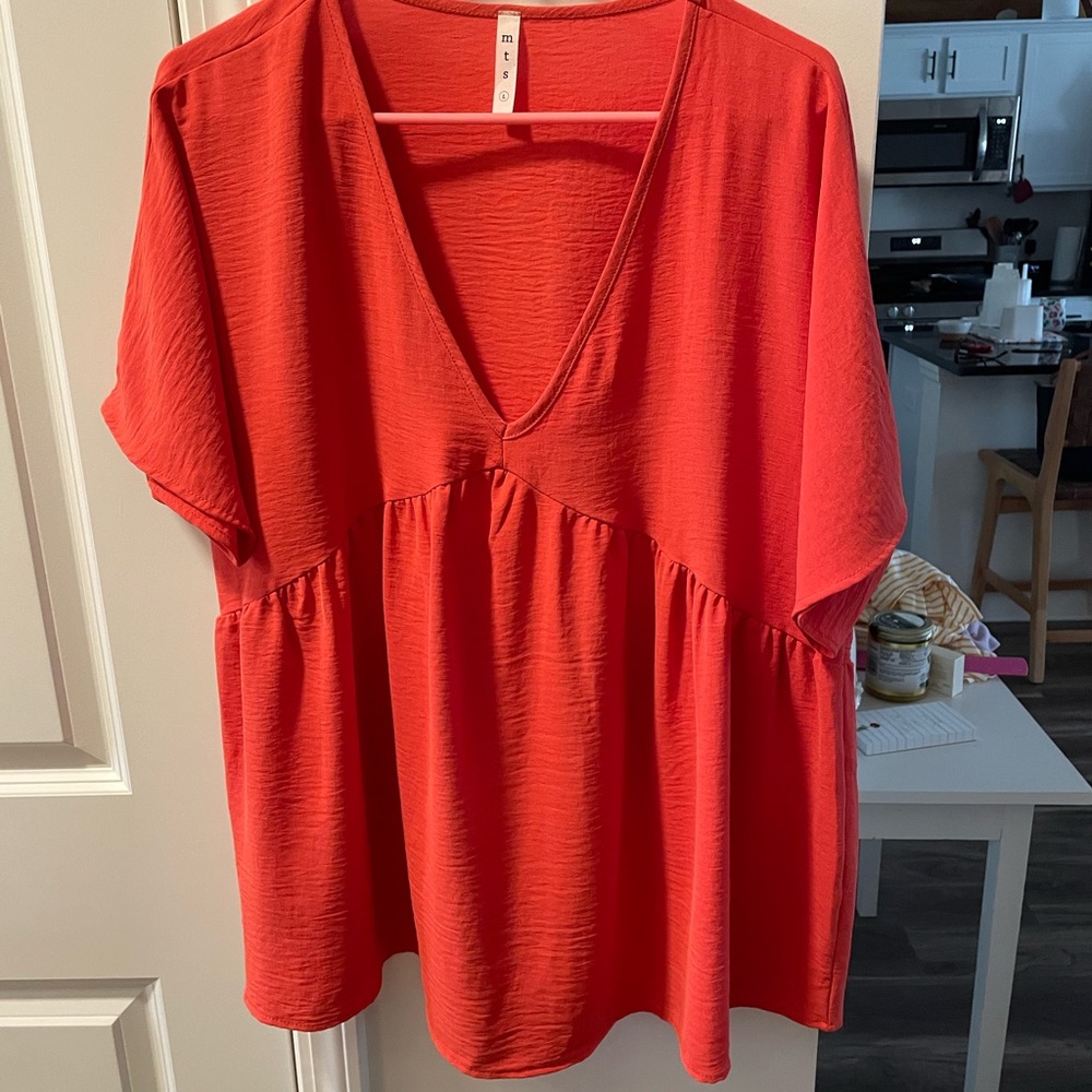 Vibrant burnt orange V-Neck Women's Top